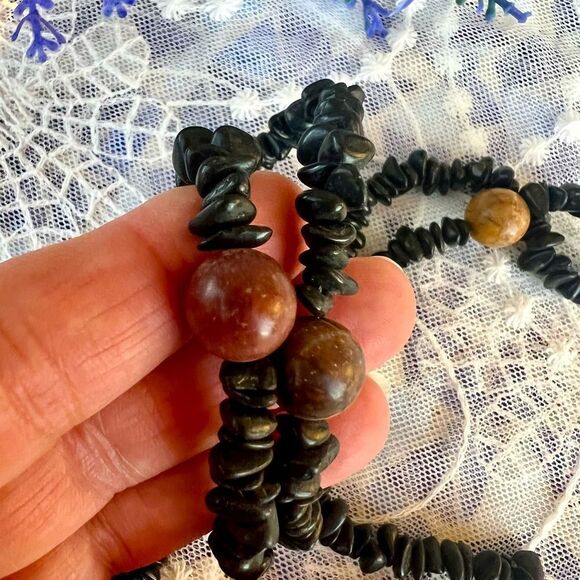 Vintage Natural Raw Black Onyx Chalcedony & Red Creek Jasper Necklace 39” - Picture 6 of 12